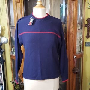 NWT TOMMY HILFIGER VINTAGE CREW NECK SWEATER SZ M NAVY RED